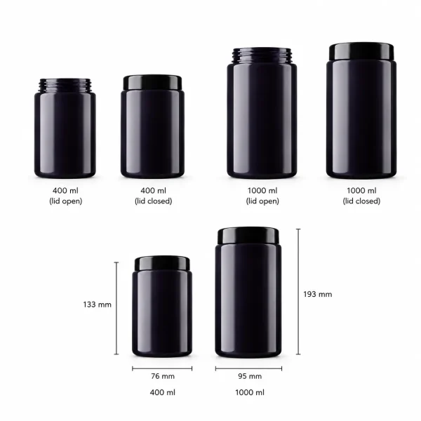 MIRON glass jar 400ml and 1000ml in comparison
