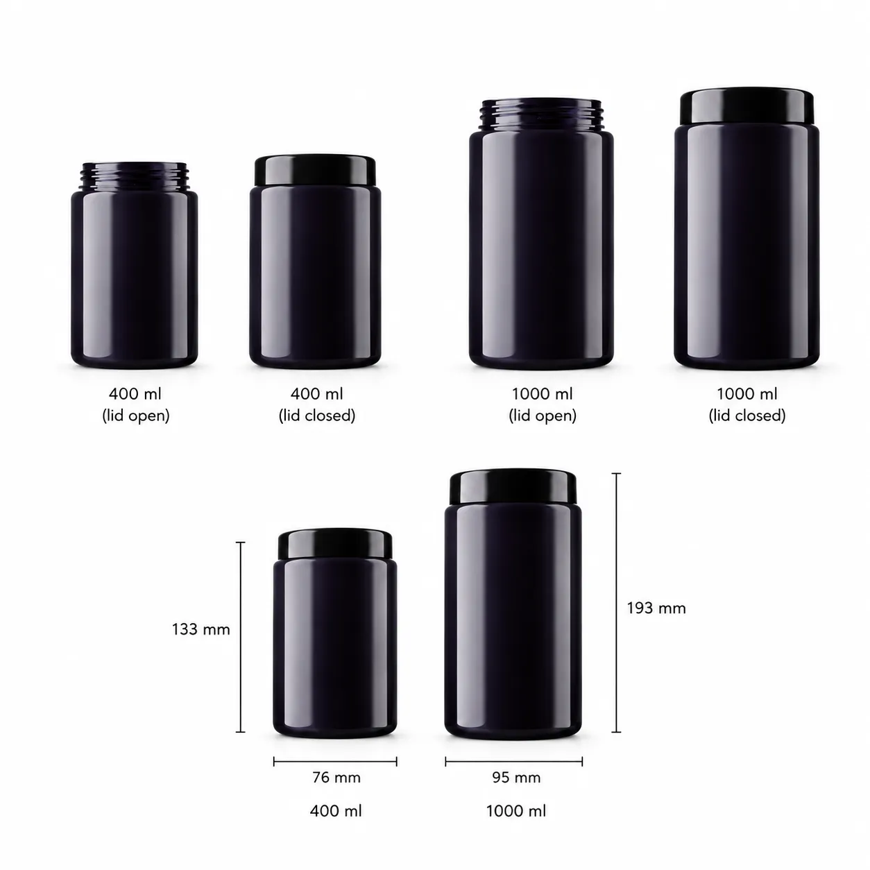 MIRON glass jar 400ml and 1000ml in comparison