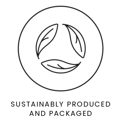 Icon saying sustainably produced and packaged